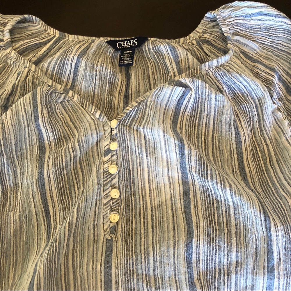 Chaps Denim Blue and white stripped blouse